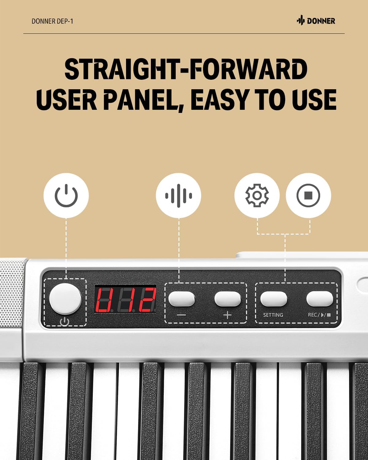 Donner DEP-1 Piano Keyboard 88 Keys, Beginner Digital Keyboard Piano Velocity-Sensitive Keys, Portable Electric Piano with Stand, Sustain Pedal, Carrying Case and Keyboard Stickers, White