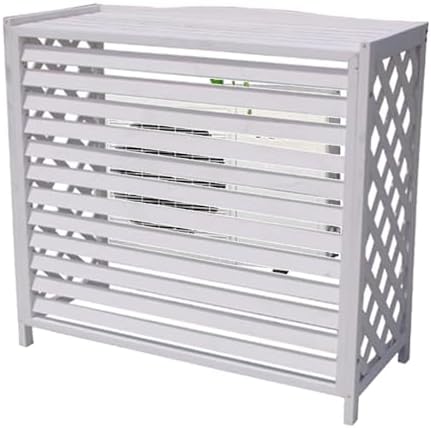 Air Conditioner Fence Screen Protective Cover Solid Wood Shelf Plant StorageDecorative Louvered Frame for Outside to Hide Condensing Unit for Outdoor Privacy(Cream,L115cm*W54cm*H95cm)