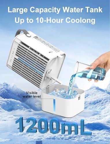 Portable Air Conditioner, 1200mL Evaporative Air Cooler, Personal Mini Air Conditioner with 3 Speeds & 2/4H Timer, 120° Oscillating Portable Ac Unit Fan Small Air Conditioner for Home Office Room