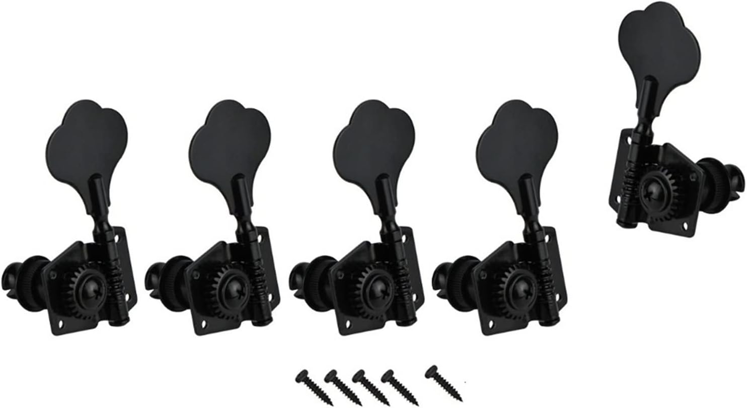 KESHUO Black 5 Strings Bass 5pcs 4L1R Bass Tuning Pegs Vintage Open Bass Machine Heads Tuners Tuner Machine Heads Knobs