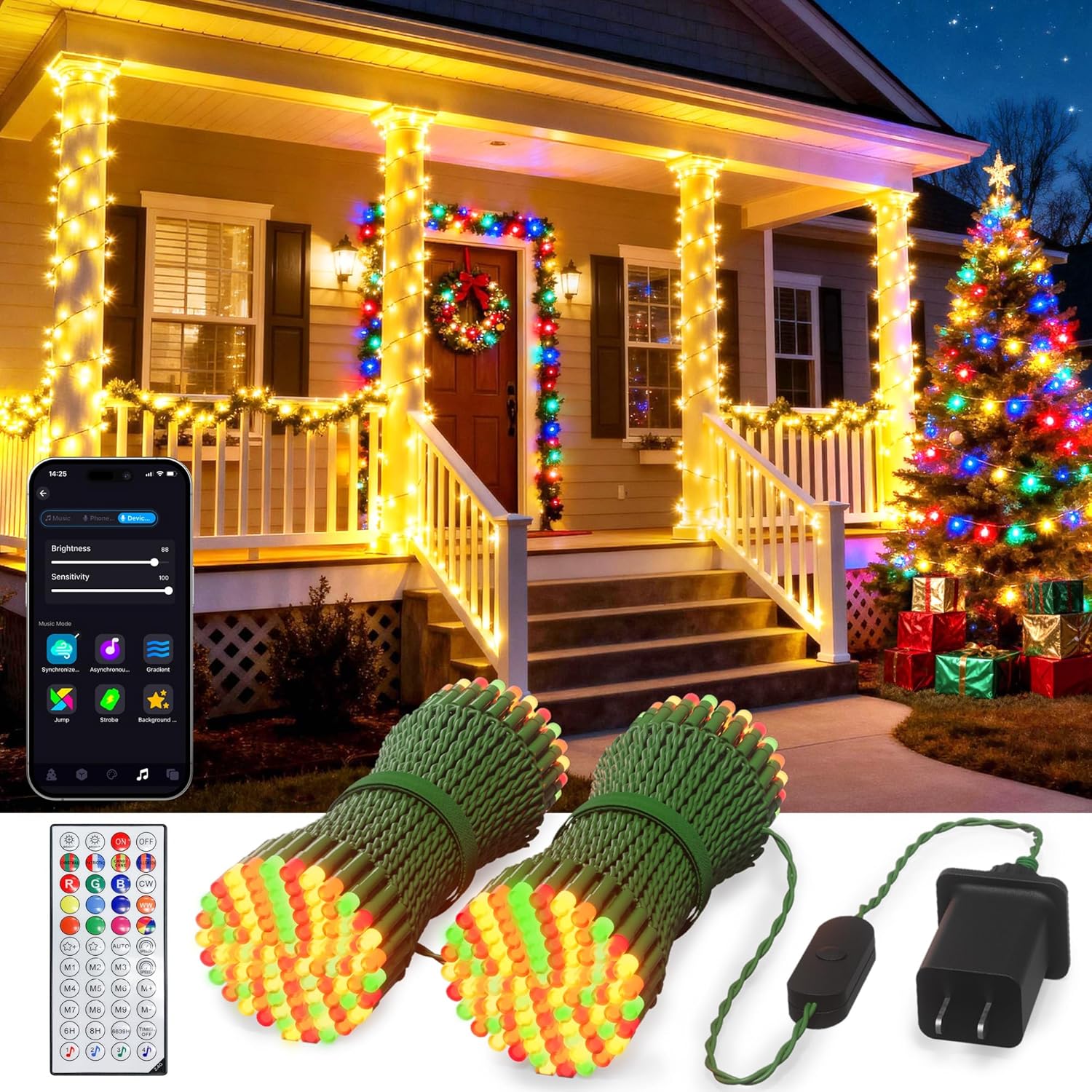 Smart Christmas Fairy Lights, 98.4Ft 300LEDs RGB+IC String Light, APP & Remote Control, with 84 Scenes, Music Mode, Work with Alexa & Google Home, Color Changing Halloween Decor Light for Indoor Tree