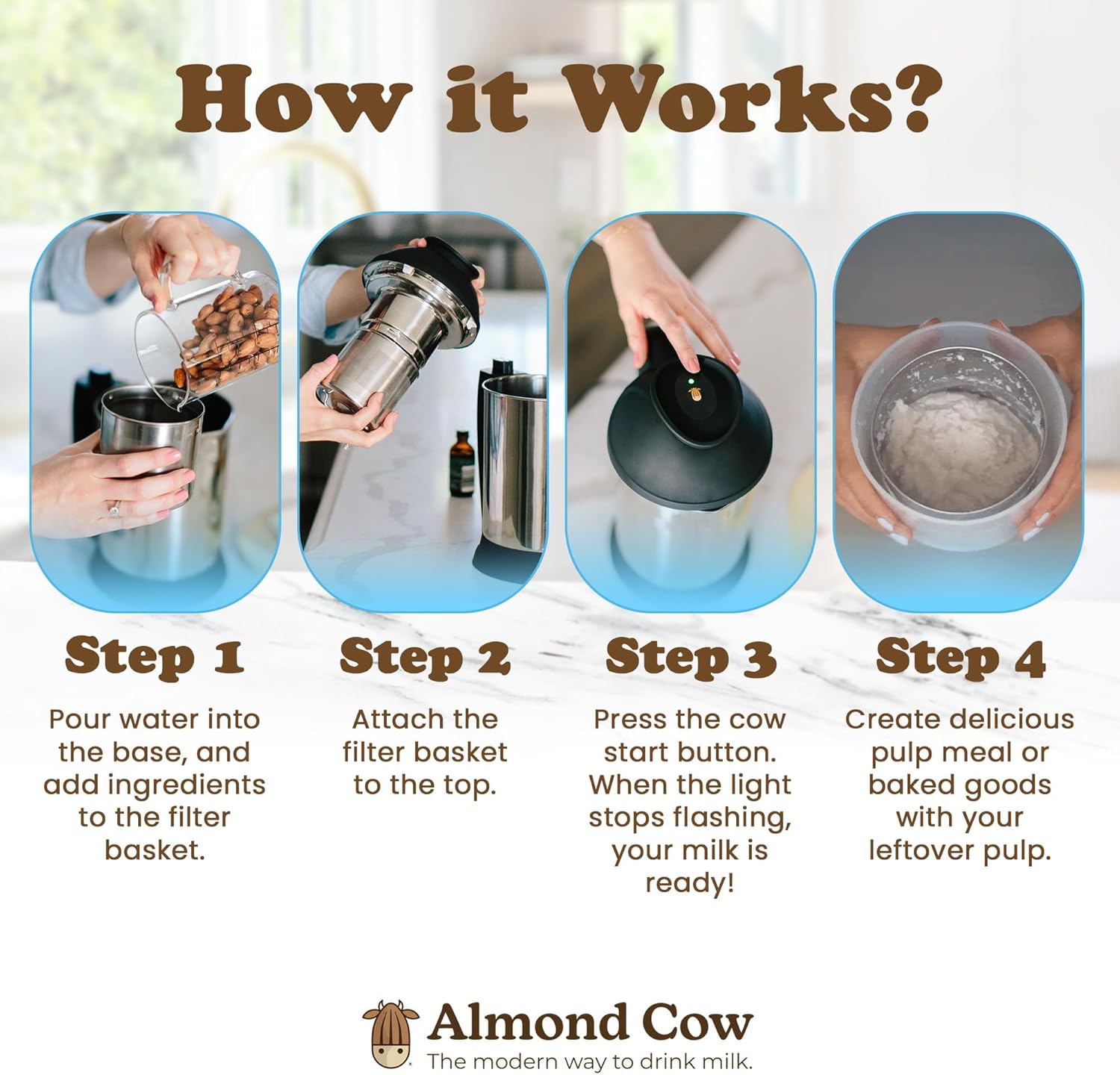Almond Cow Nut Milk Maker Essentials Bundle - Includes Plant-Based Milk Maker, 60 fl oz Glass Pitcher with Lid & Spout, and 13” Cleaning Brush - DIY Nut Milk, Perfect Accessories for Homemade Nut Milk