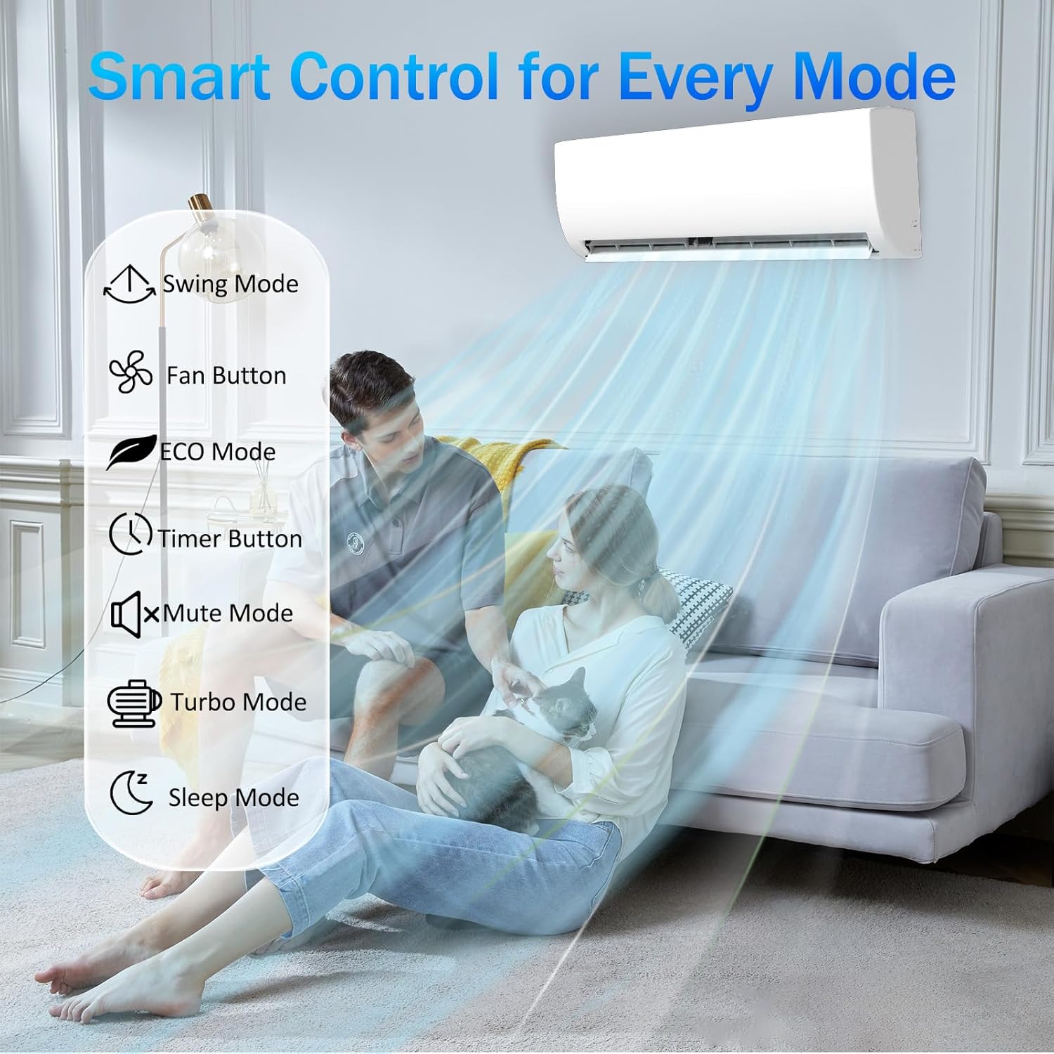 9000 BTU Mini Split AC/Heating System with Inverter, 19 SEER2 115V Energy Efficient Ductless Wall-Mounted Air Conditioner Unit Cools Rooms up to 450 Sq. Ft with Heat Pump & Installation Kits