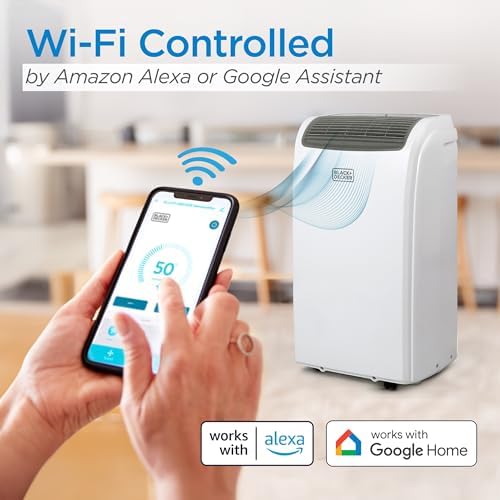 BLACK+DECKER Smart Portable Air Conditioner with Heat, 12,000 BTU (8,000 BTU SACC) Cooling, 9,000 BTU Heating for Rooms up to 550 Sq. Ft., Follow Me Remote, BPACT12HWT, White