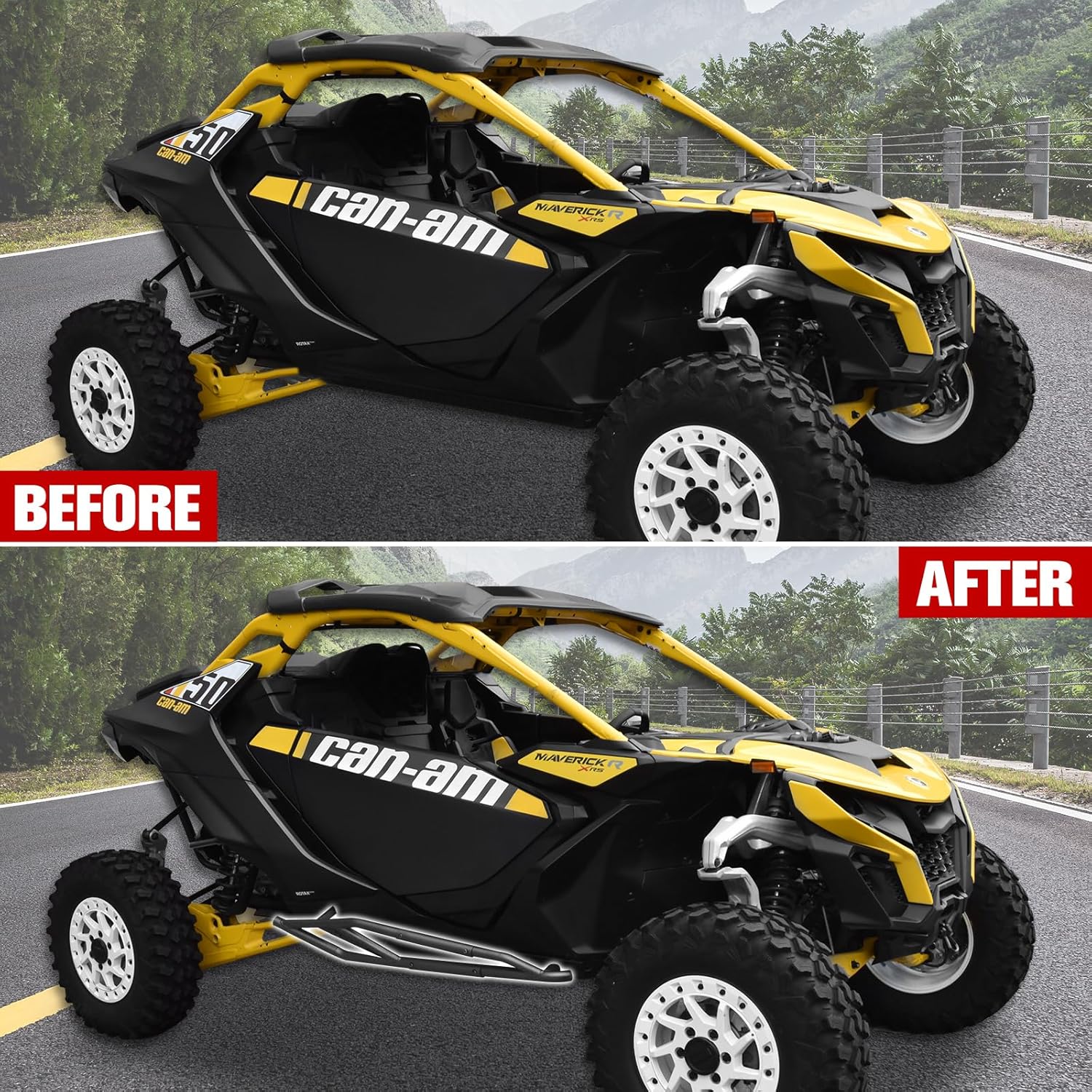 Nerf Bars Rock Sliders for 2024 Can-Am Maverick R, Combined Side Bumper Brush Guard Side Steps Nerf Bars Tree Kickers for Can Am Maverick R X RS 2024 2025 Accessories, Replace #715007170