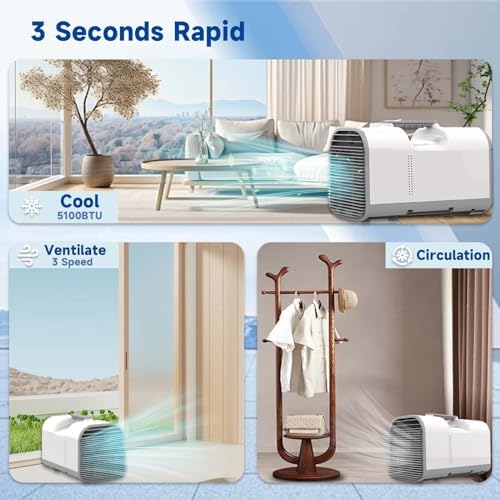 Portable Air Conditioner,5100BTU AC 600W Power Consumption, Fast Cooling Air Conditioners Dehumidifier, Portable Mini Air Conditioner for Camping Tent,RV,Car,Truck,Pet(AC ONLY)