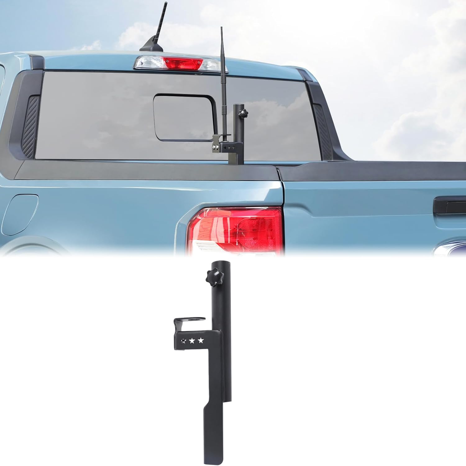 Aunginsy Tailgate Antenna Flag Pole Mount Bracket Compatible with Ford Maverick 2022-2025 Tailgate Left Side Antenna Flagpole Mount Rear Trunk Door Detachable Holder Metal Base Exterior Accessories
