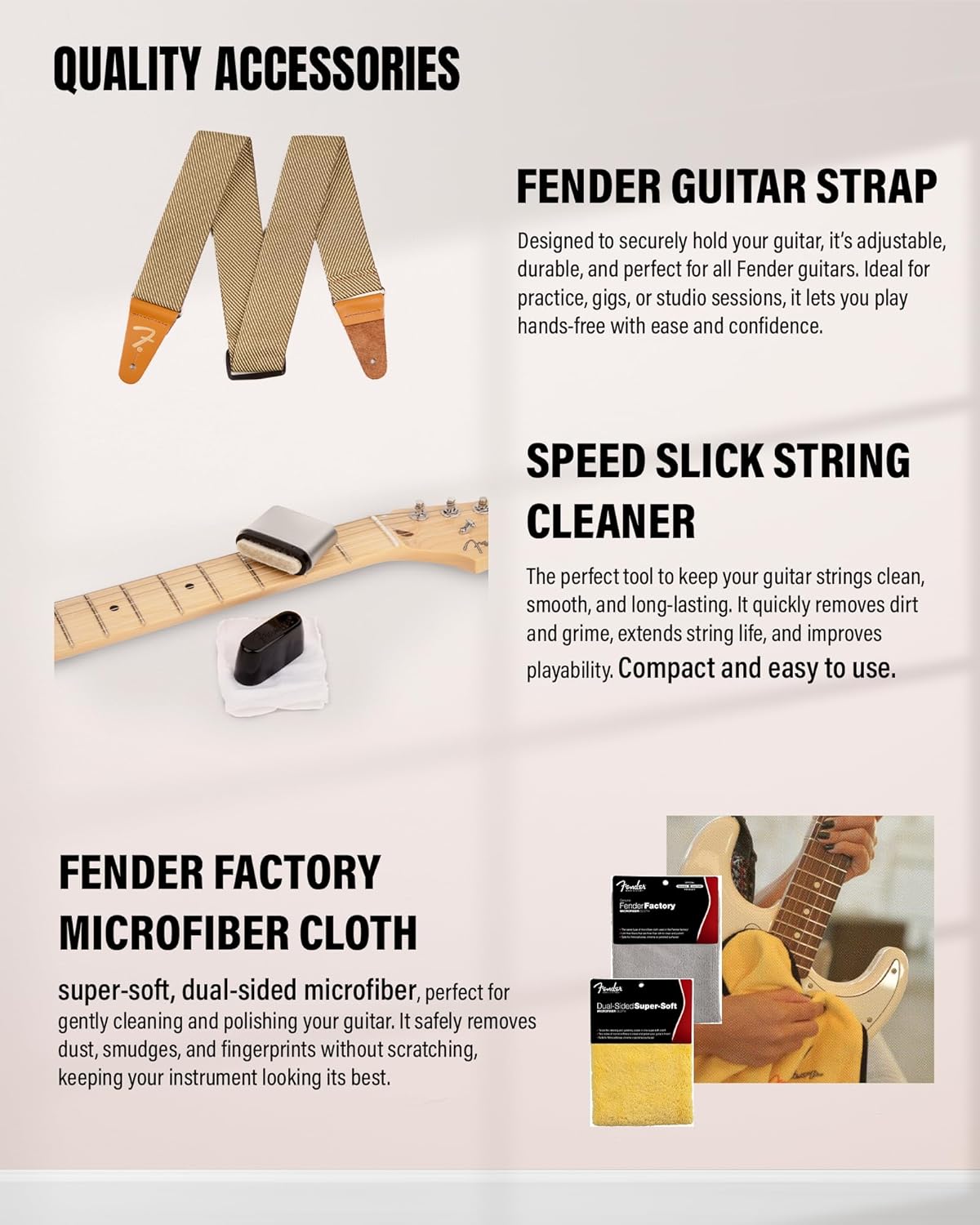 Fender Standard Stratocaster - 3-Color Sunburst Bundle with Strap, Guitar Cleaning Kit and Austin Bazaar Instructional Video