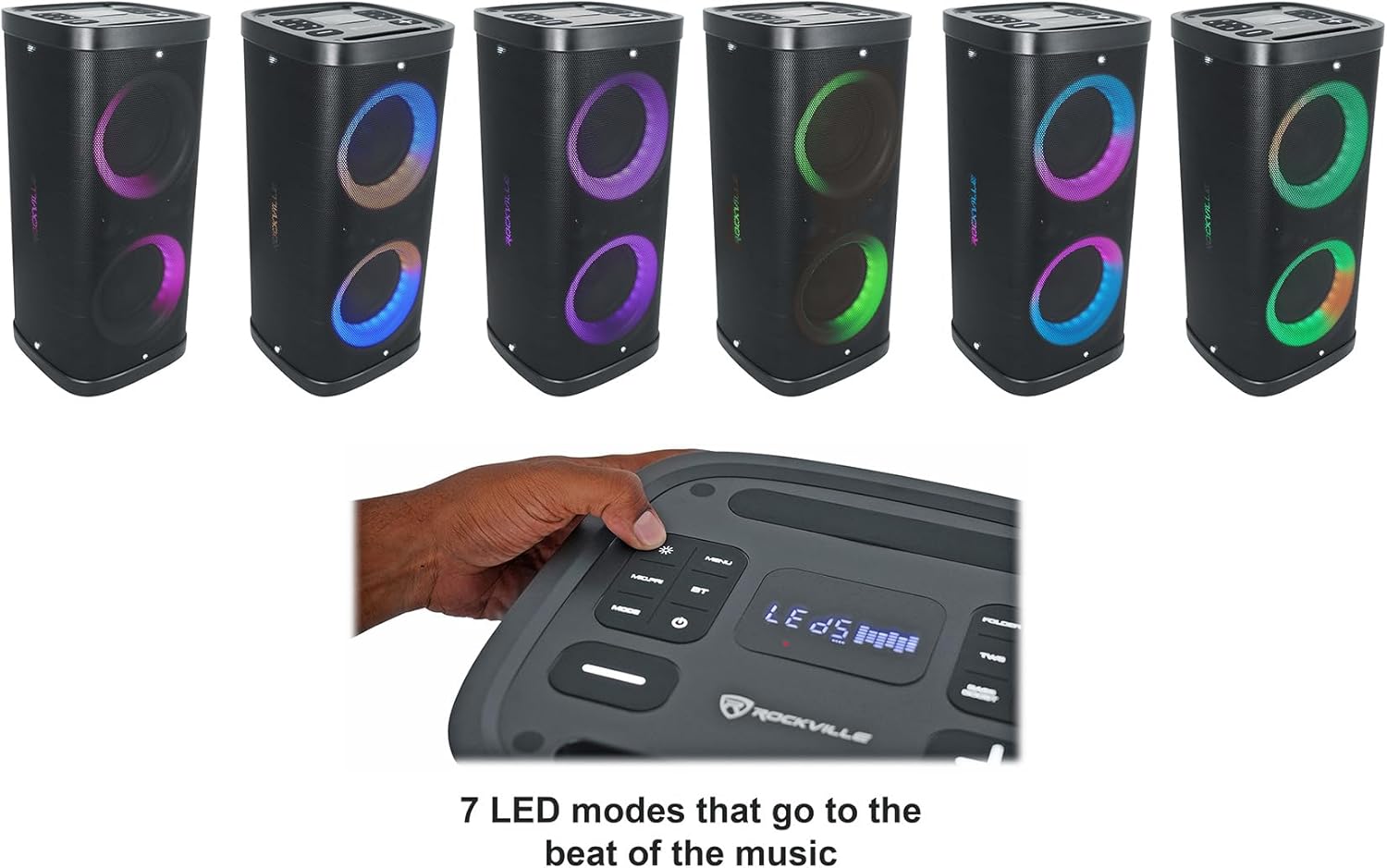 Rockville BASS PARTY 65 V2 Bluetooth Speaker, 1200W, Deep Bass, LED Lights, 6.5