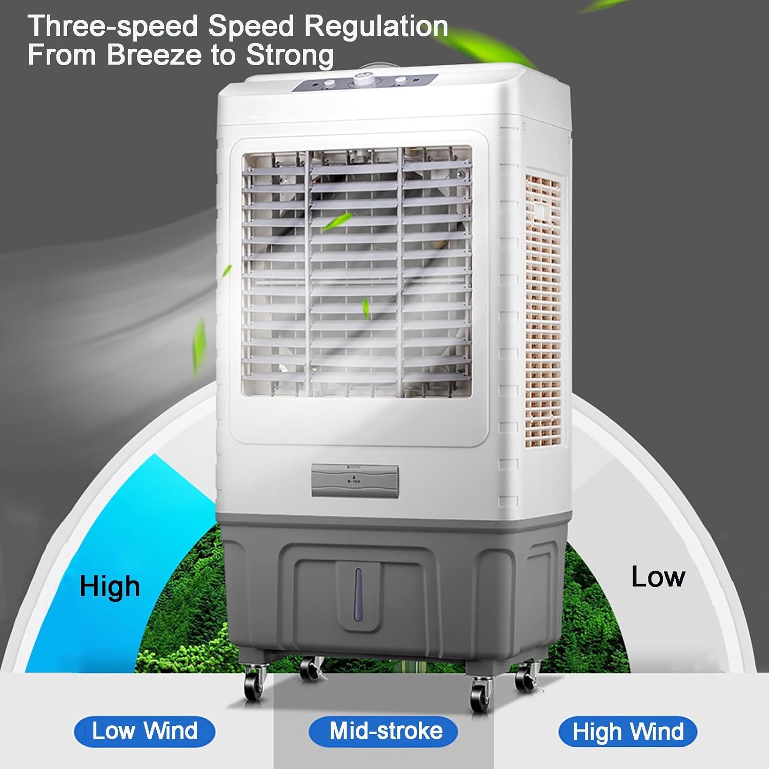 Water Cooler Fan Portable Evaporative Air Cooler, 3 Speeds Air Conditioner, 4 Ice Packs & 50L Water Tank, for Room, Factory & Office