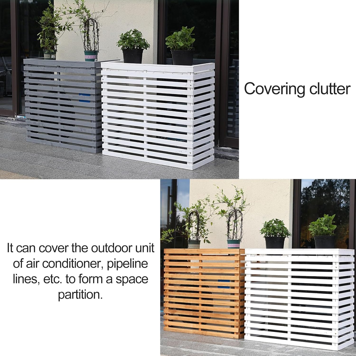 Air Conditioner Fence Screen Outdoor, Wooden Split AC Cover for Outside Units, Shelf Plant Stand for Outdoor, Garden (Color : Natural, Size : 105x95x45cm)