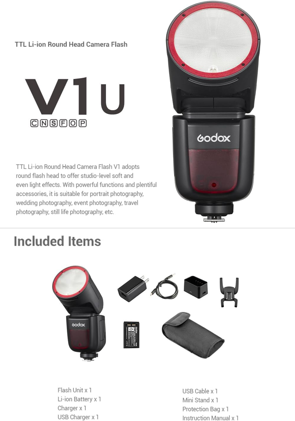 Godox V1S Camera Flash with Diffuser for Sony, Godox V1-S U HSS TTL Round Head Speedlight with Accessories Kit for Portrait, Event, Travel, Wedding Photography