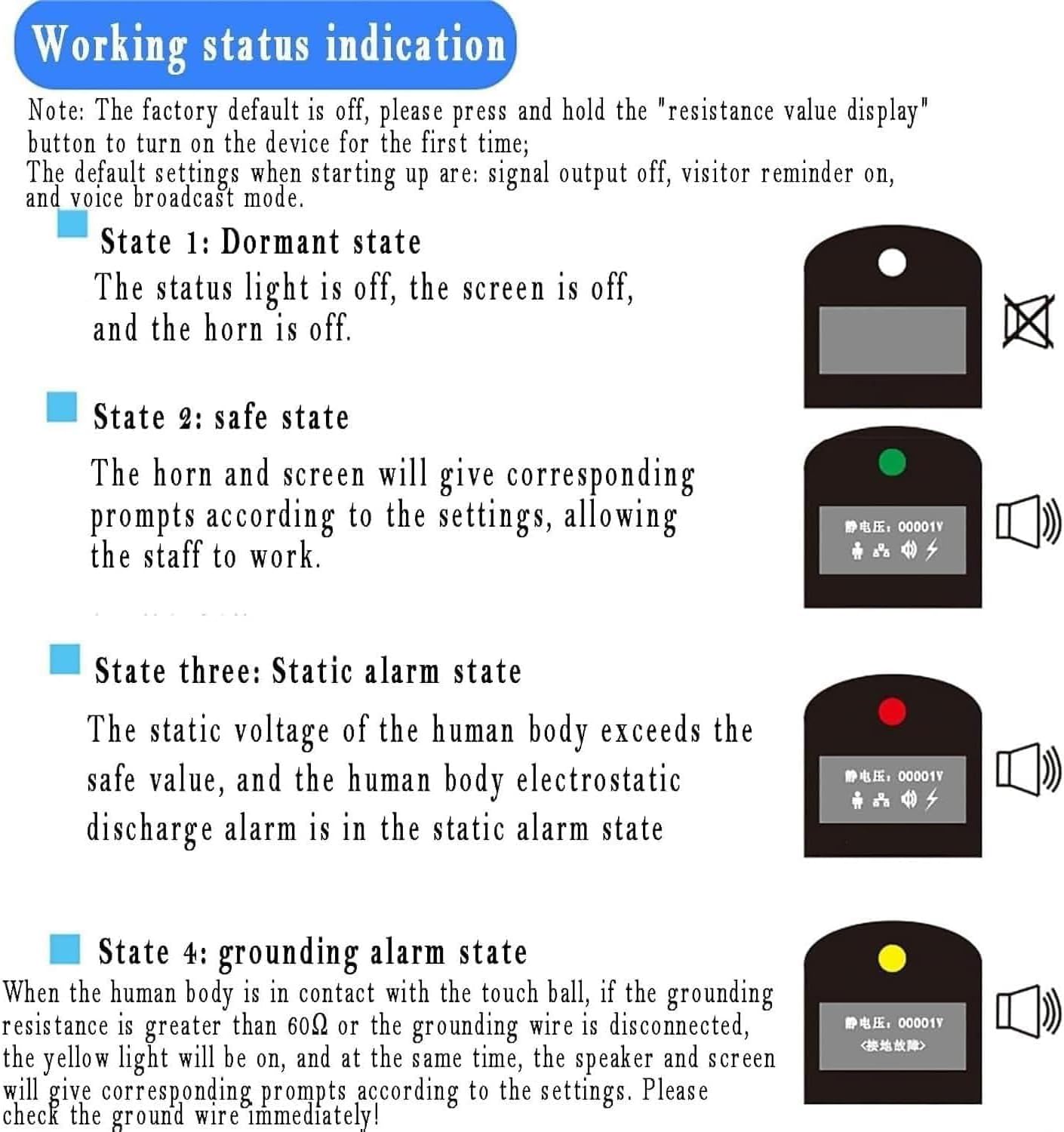 Human Body Static Discharge Device, Static Elimination Releaser, with Sound and Light Alarm, Quickly Discharge Static Electricity, for Gas Stations, Production Workshop