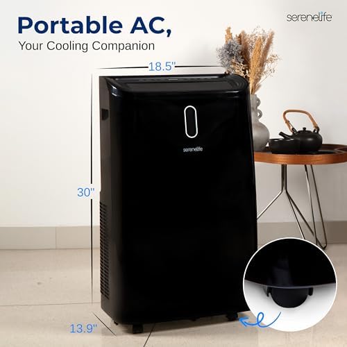SereneLife 14000 BTU Portable Air Conditioner - 115V Compact Standing Air Conditioner for Room Up to 450 Sq. Ft., 3-in-1 Floor AC Unit with Remote Control - Universal Casters, Window Mount Kit