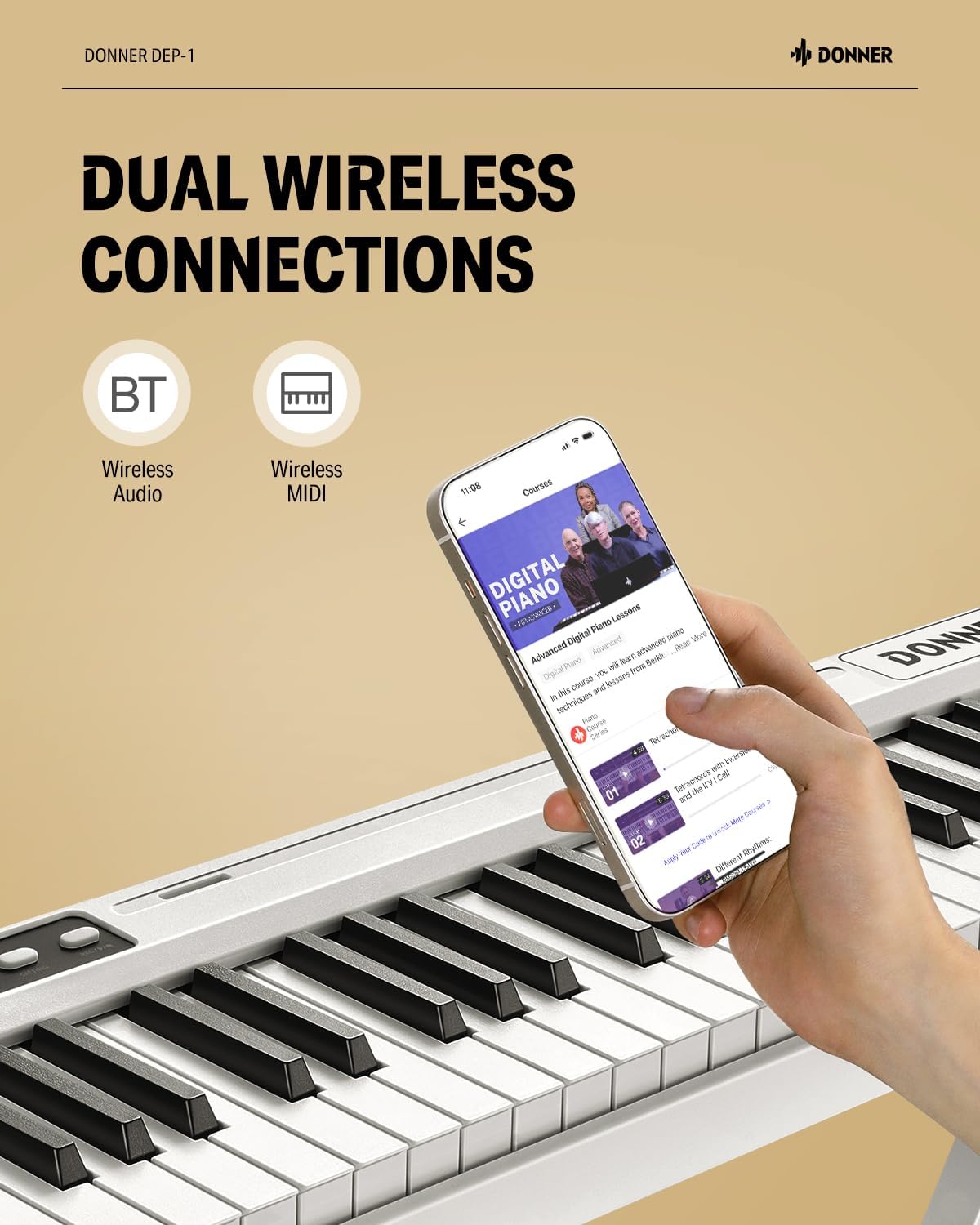 Donner DEP-1 Piano Keyboard 88 Keys, Beginner Digital Keyboard Piano Velocity-Sensitive Keys, Portable Electric Piano with Stand, Sustain Pedal, Carrying Case and Keyboard Stickers, White