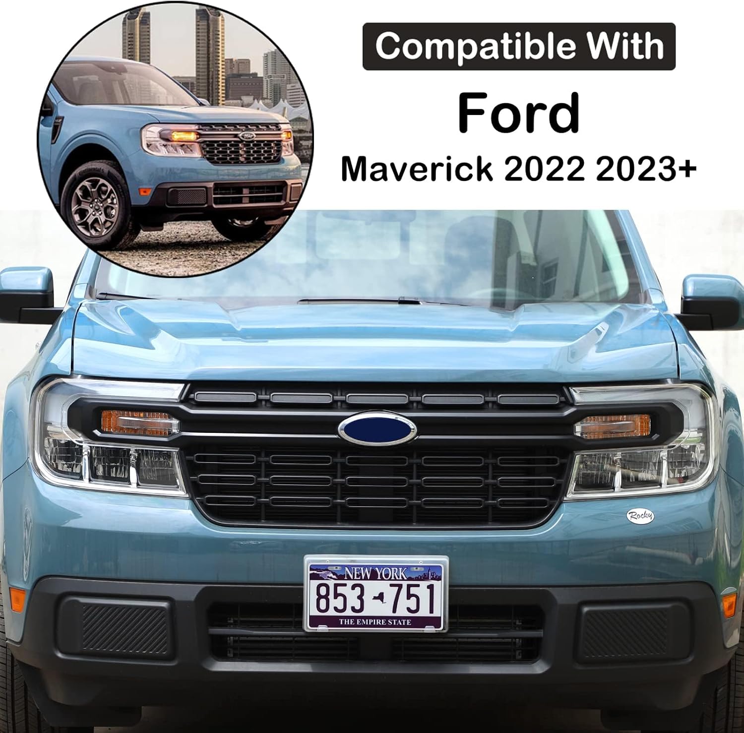 Aunginsy Car Front Bumper Center Grille Strip Frame Trim Compatible with Ford Maverick 2022 2023 2024, Front Headlight Upper Grille Accent Grill Insert Guard Scratches Protector Cover ABS Accessories