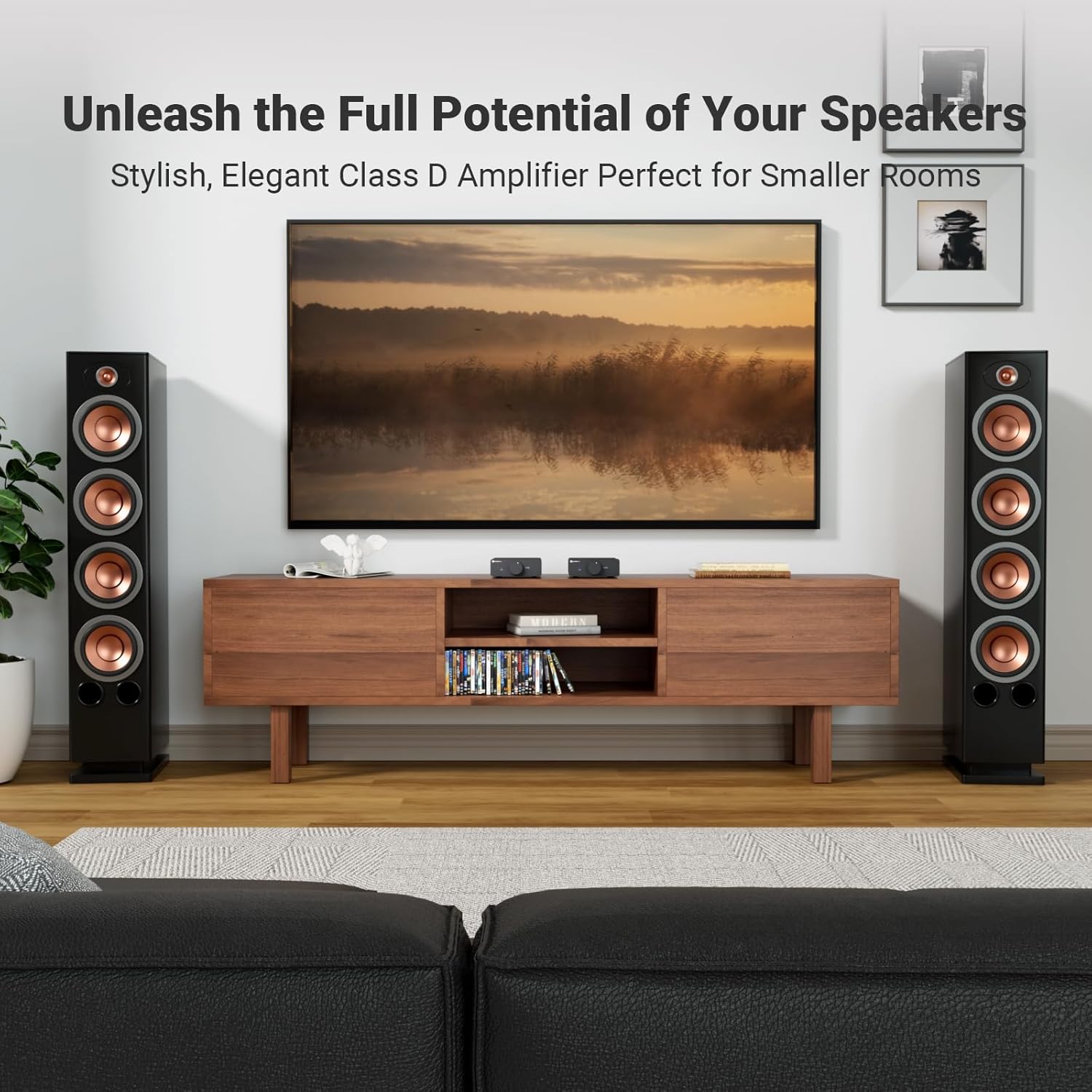 Fosi Audio V3 Stereo Amplifier Home Audio 300 Watts x2 Power TPA3255 Class D Mini Amp 2 Channel Audio Component for Passive Bookshelf Tower Speakers Desktop Home Theater with 32V Power Supply