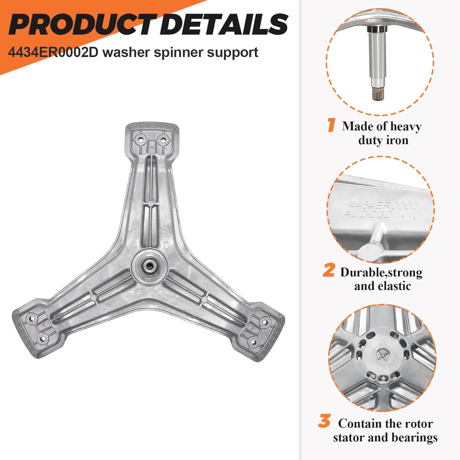 【UPGRADED】4434ER0002H 4434ER0002D 4434ER0002A Rear Drum Spider by Beaquicy-replace the AP5592038 lg spider washer spinner support on the wm2455hg,wm2050cw,wm2487hwm,WM3050cw wm3470hva,wm3875,etc