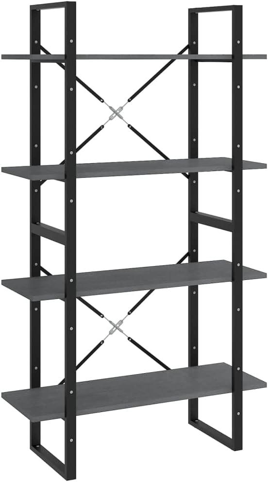 Grey Solid Pine Wood Book Cabinet, 4-Tier Display Shelf, Industrial Modern Bookcase for Living Room, Office, 11.8 x 31.5 x 55.1 in Office Furniture