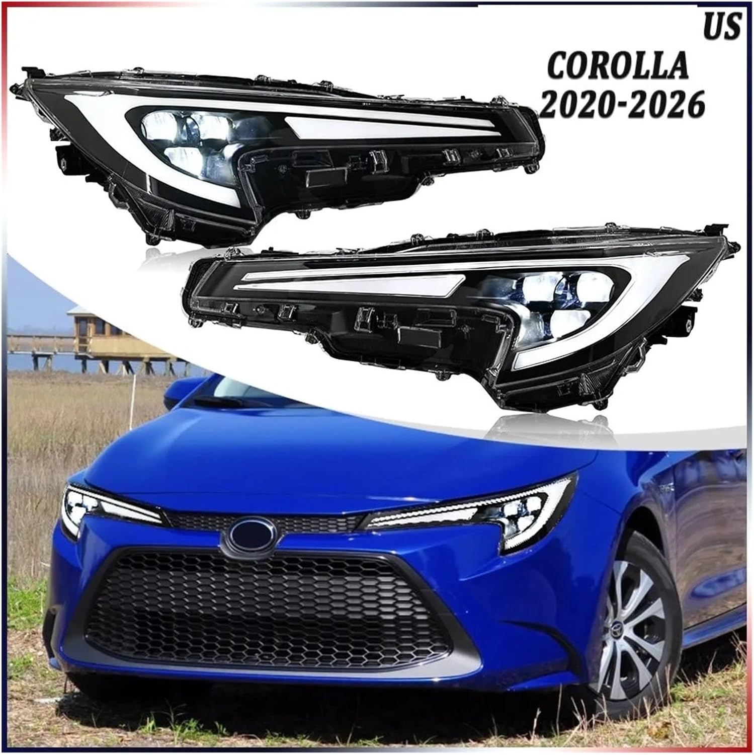 2PCS LED Projector Headlights Assembly Compatible For Toyota Corolla 2020-2026 Front Head Lamps Assembly Headlamp Accessories