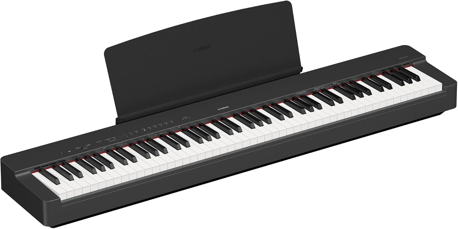Yamaha P225B, 88-Key Weighted Action Digital Piano with Power Supply and Sustain Pedal, Black (P225B) & BB1 Padded Wooden Piano Bench - Black