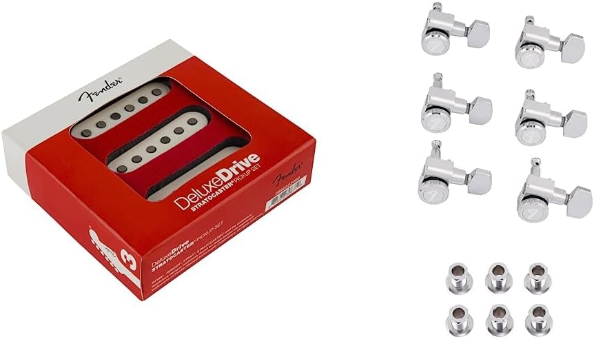 Fender Deluxe Drive Stratocaster Pickups & Deluxe Locking Staggered Guitar Tuners, Chrome 1.7 x 10 x 4.5 inches