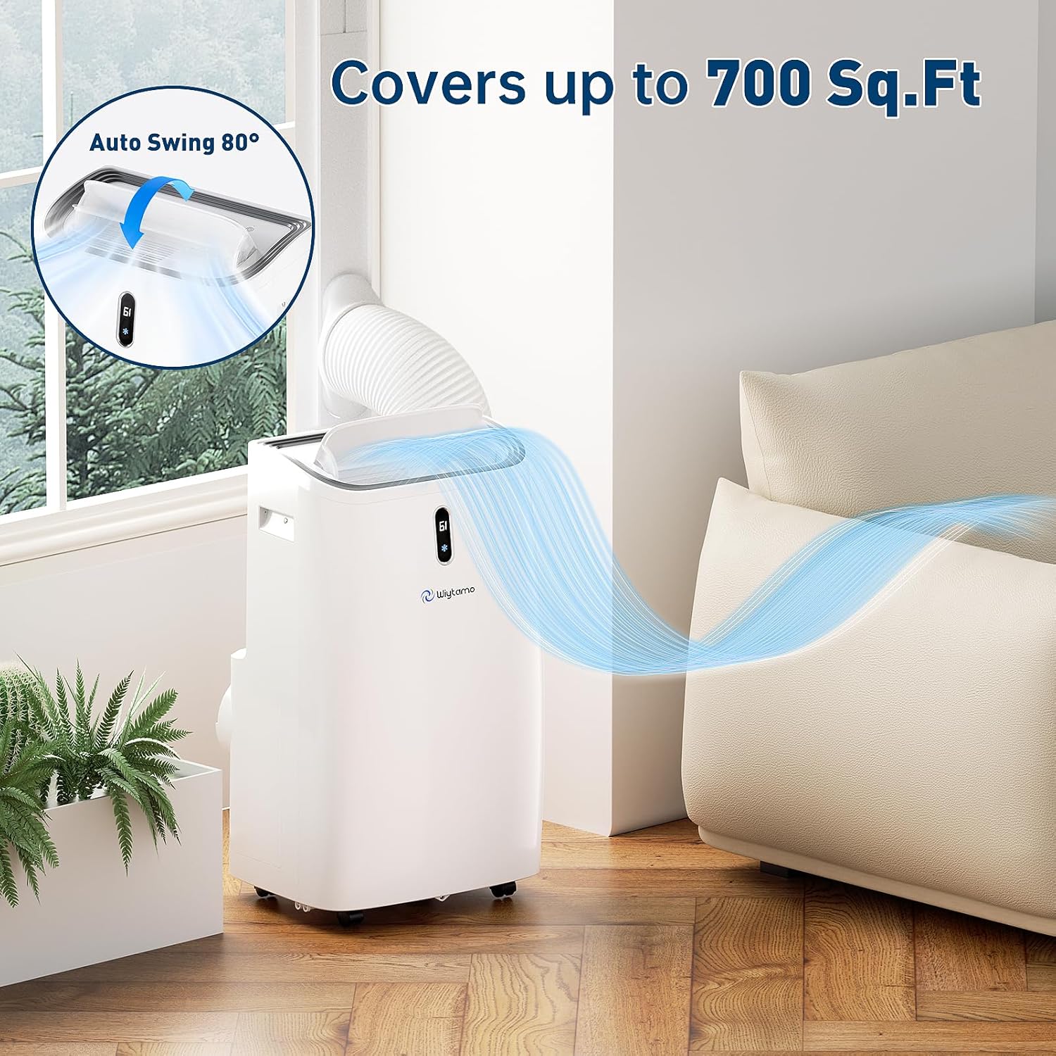 14,000 BTU Portable Air Conditioners Cool Up to 700 Sq.Ft, Cool, Heat, Dehumidifier & Fan 4 in 1 Air Conditioner for Room, Portable AC Unit with Remote/Sleep Mode/Auto Swing Fans/Self Evaporation