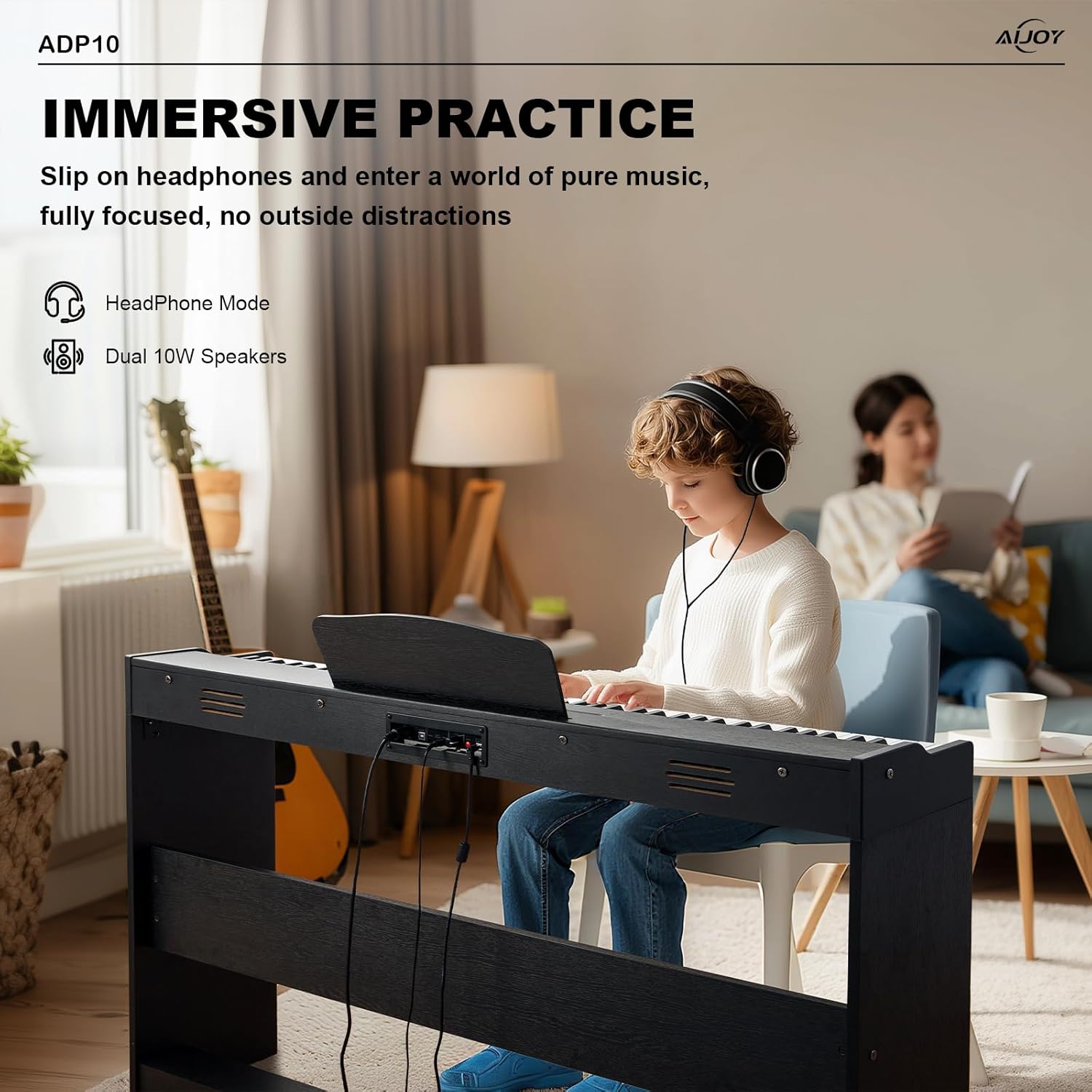 AiJoy 88 Key Digital Piano with Semi-Weighted Keys, Electric Piano Keyboard for Beginners, Dual Speakers & Triple Pedal, Support MIDI USB, Compact & Elegant Design, Christmas & Birthday Gift ADP10