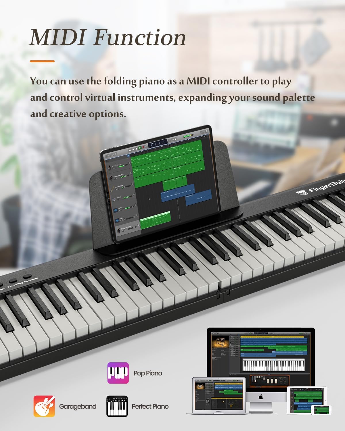 Portable Piano Keyboard, Semi-Weighted Folding Digital Piano 88 Key, Full Size, Wood Grain, Electric Piano Keyboard w/MIDI Bluetooth, Suitable for Adult, Toddler