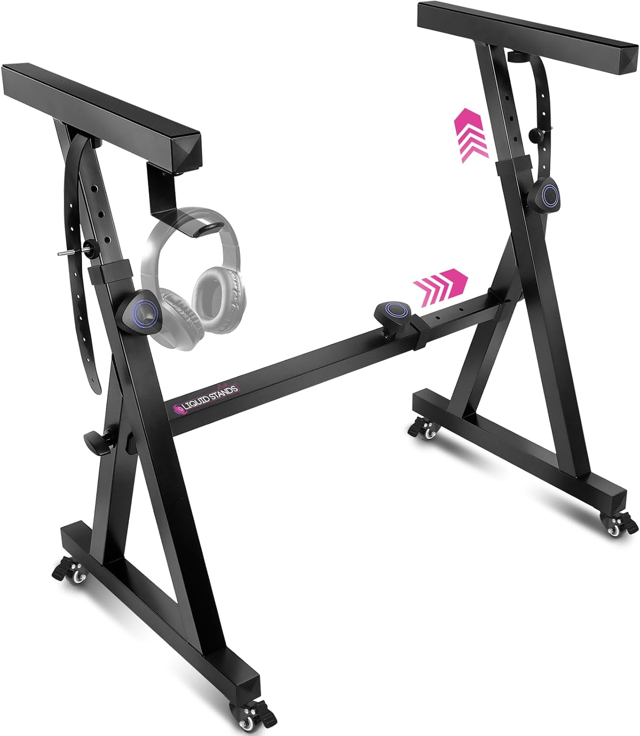 Liquid Stands Keyboard Stand w/ Wheels - Black Z Style Adjustable & Portable Professional Heavy Duty Digital Piano Stand - Fits 54-88 Key Electric Pianos - Sturdy Rolling Musical Keyboard Stand
