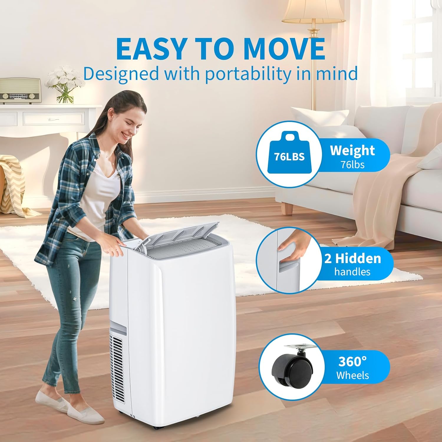 14000 BTU Portable Air Conditioner, Quiet Portable AC Unit with Fan & Dehumidifier, Cooling Cools Room up to 750 sq.ft, Air Conditioner with Remote & 24H Timer for Rooms, Bedroom, Office