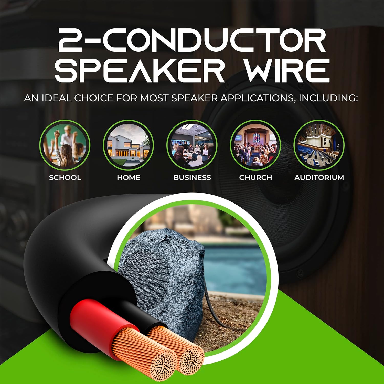 GearIT 16/2 Speaker Wire (500 Feet) 16AWG Gauge - Outdoor Direct Burial in Ground/in Wall / CL3 CL2 Rated / 2 Conductors - OFC Oxygen-Free Copper, Black 500ft