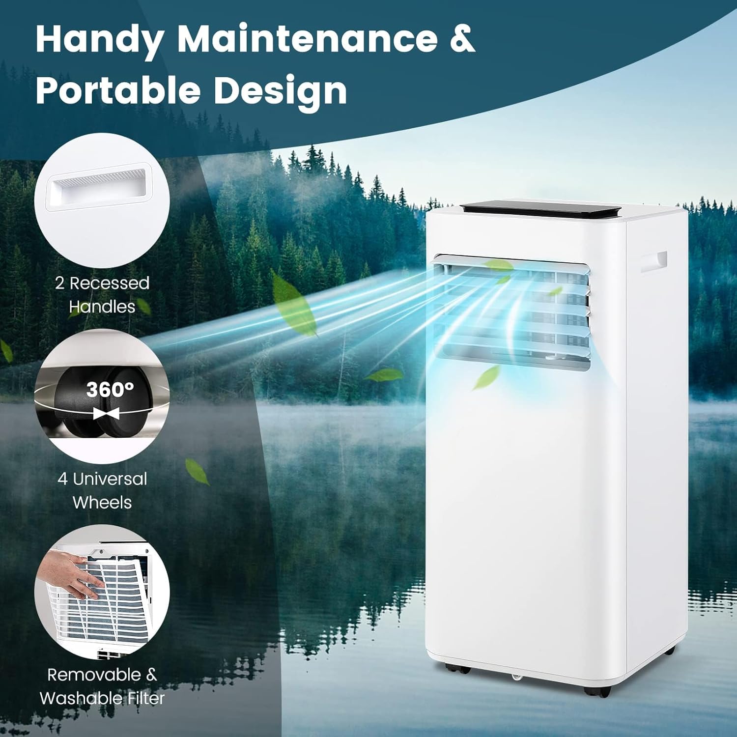 DORTALA Portable Air Conditioner 10000 BTU, 3-in-1 AC Cooling Unit with Dehumidifier, 24H Timer, Remote Control, Window Kit, Standing Air Conditioner for Home, Apartment, Dorm, Cools up to 350 Sq.Ft