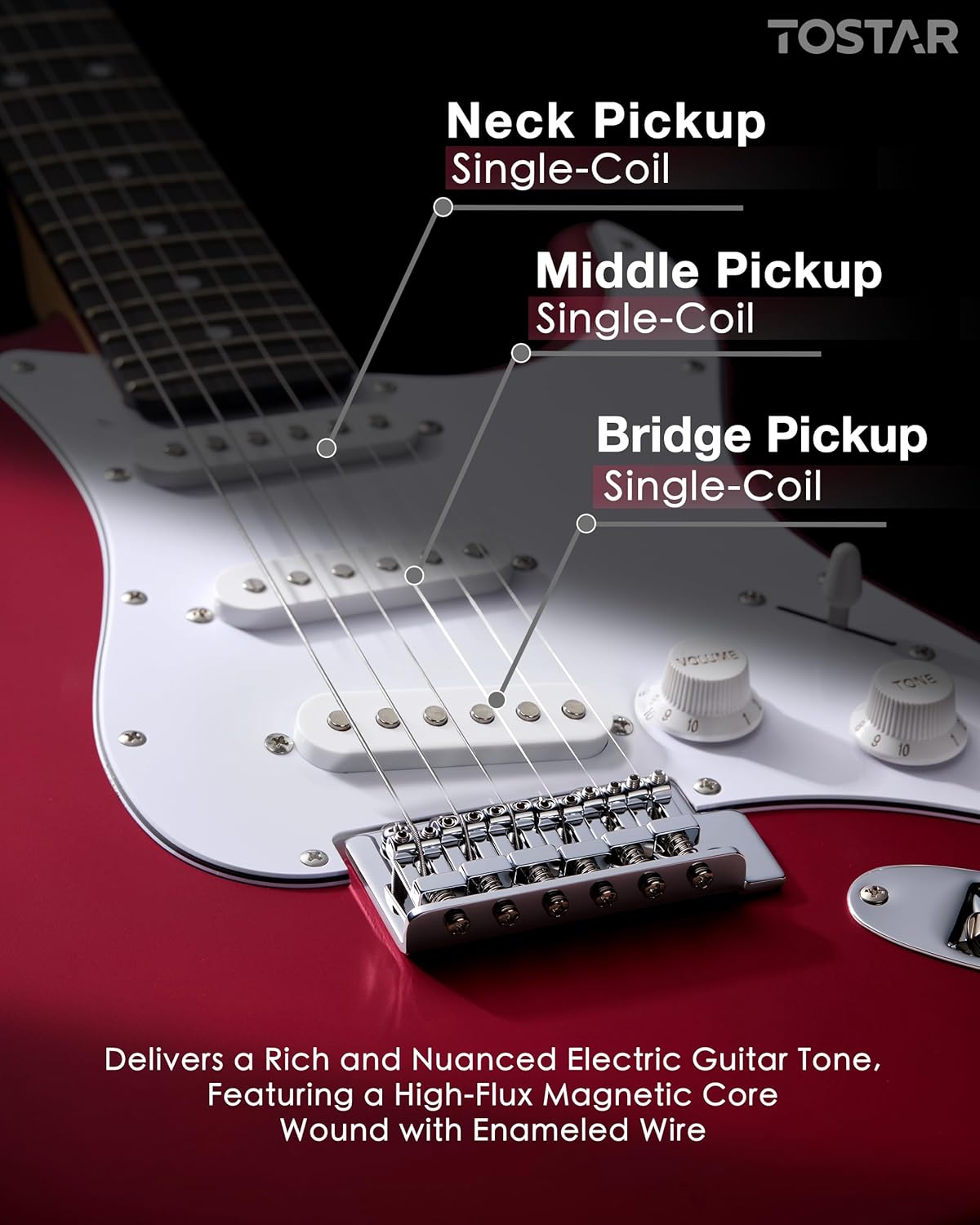 Tostar 39 Inch Full Size Electric Guitar Kit For Beginners And Adults,SSS Pickup Stratocaster Guitarra Electrica Set Includes Tremolo Bridge,Amp,Strings,Stand,Case Bag,Birthday Christmas Holiday Gifts