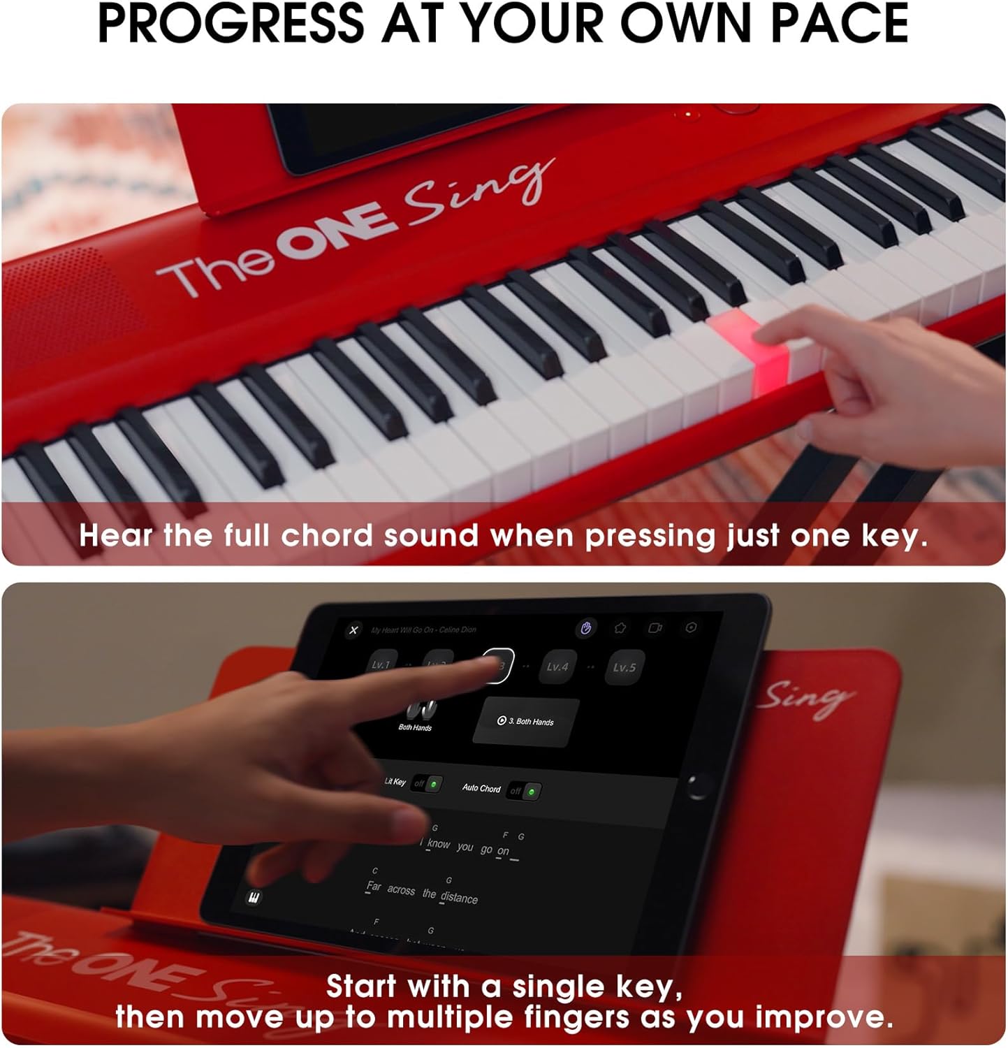 The ONE Keyboard Piano Sing, 61 Keys Piano Keyboard For Singing & Practice with Bluetooth, Record, Sheet Music Stand and Huge Library of Songs for Sing-Along, Piano For Music Lover & Beginner (White)