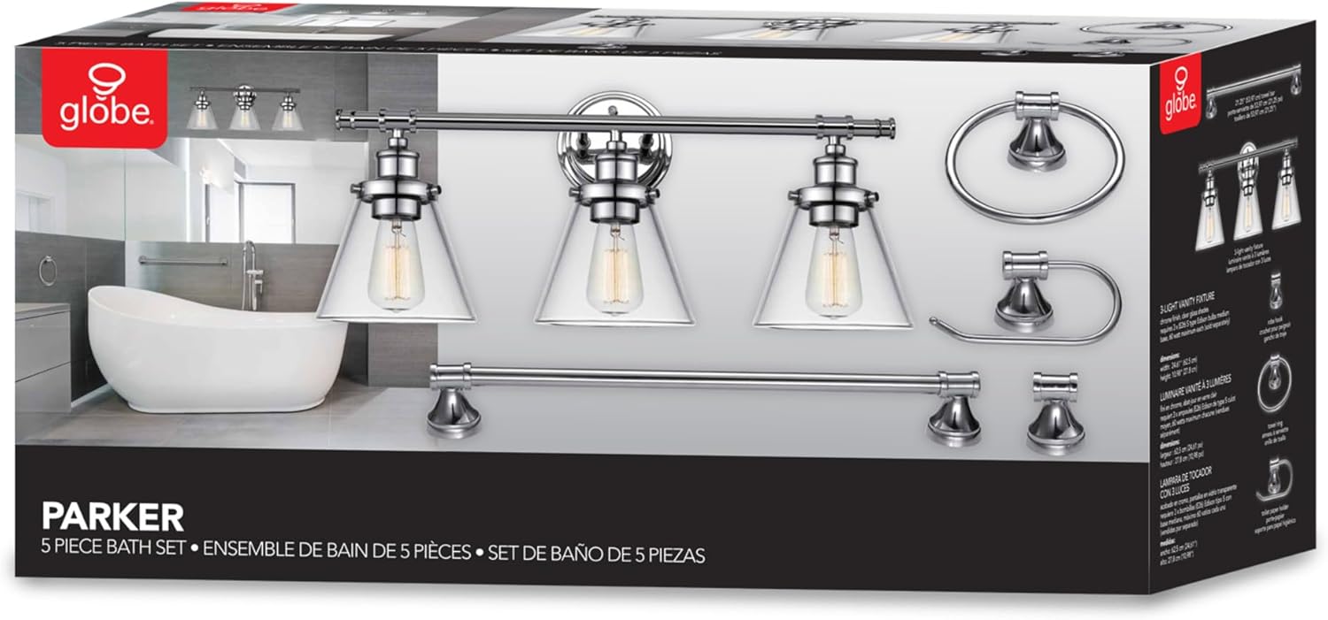GLOBE Electric 51234 5-Piece All-in-One Bathroom Set, Chrome, 23