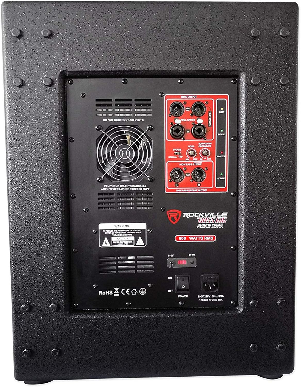 Rockville RBG15FA 2400W Active Powered Subwoofer, 15-Inch, Folded Horn Design, 600W RMS, High SPL Output, for DJs and Live Events