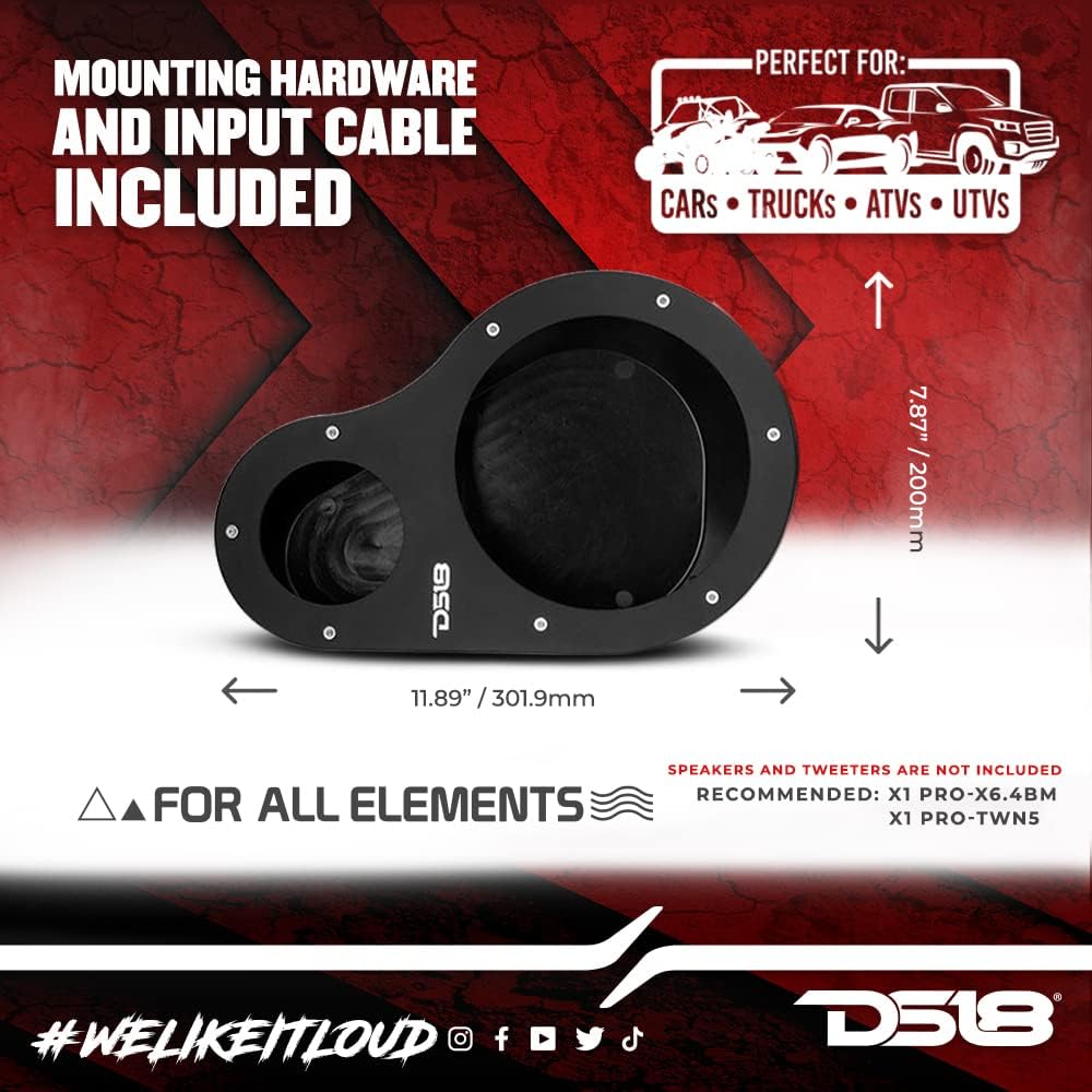 DS18 Hydro EN6P High Density Abs Universal Speaker Pods, 2-Way Pod 1 X 6.5 and 1 x 1.5 Tweeters - for All Elements Cars, Trucks, ATVs, UVTs (1 Set Left & Right - NO Speakers)