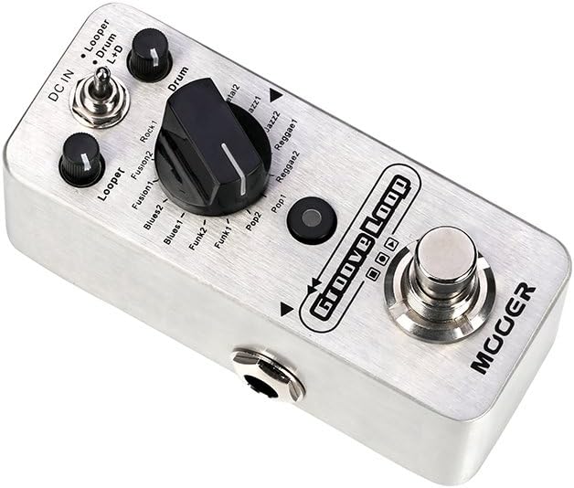 MOOER Groove Loop drum machine with 20 minute finder, 16 different drum grooves, 3 modes, play tempo for loop, record, practice with micro loop drum pedal, mini guitar jamming tool