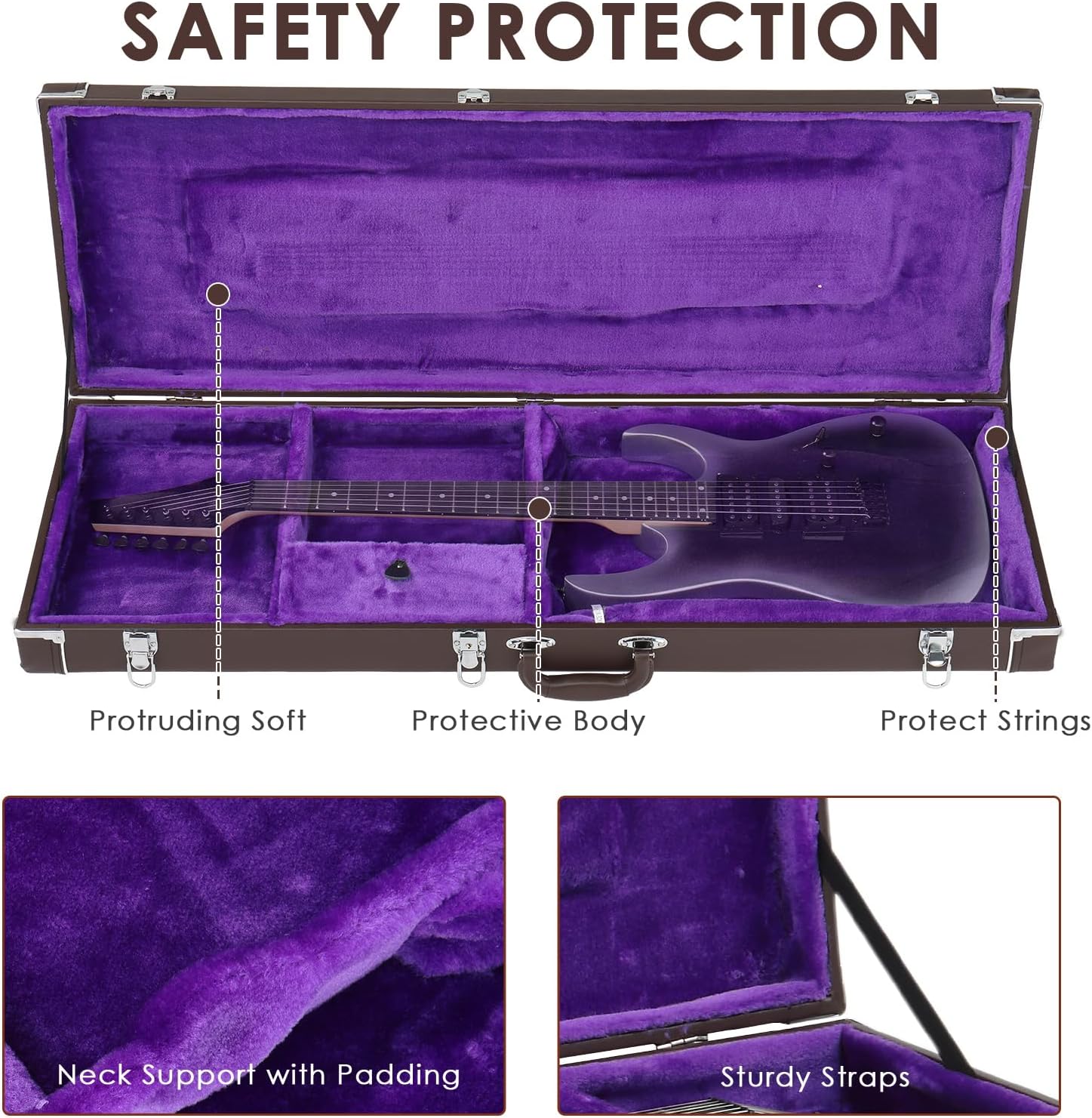 Ktaxon 39-Inch Electric Guitar Hard Case, Rectangle Wooden Standard Electric Guitars Hard-Shell Protective Carrying Case for KST/KTL/170 Model with Lock Latch Padding (Chocolate Brown)