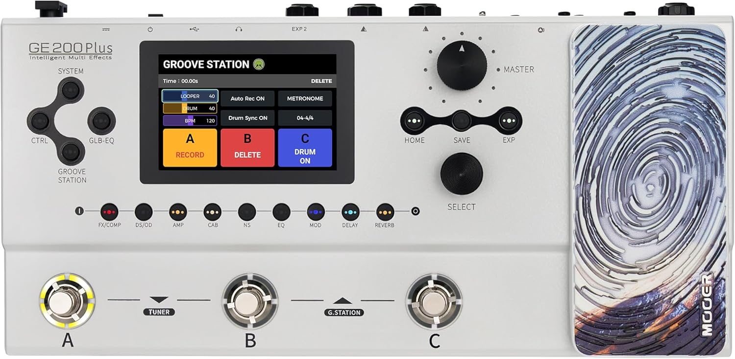 MOOER GE200 Plus Wireless Guitar Pedal Electric Guitar Multieffects Plug to Play, MOOER Cloud Share, MNRS Amp and Cab Sample Files, XLR Stereo Output for Live Show