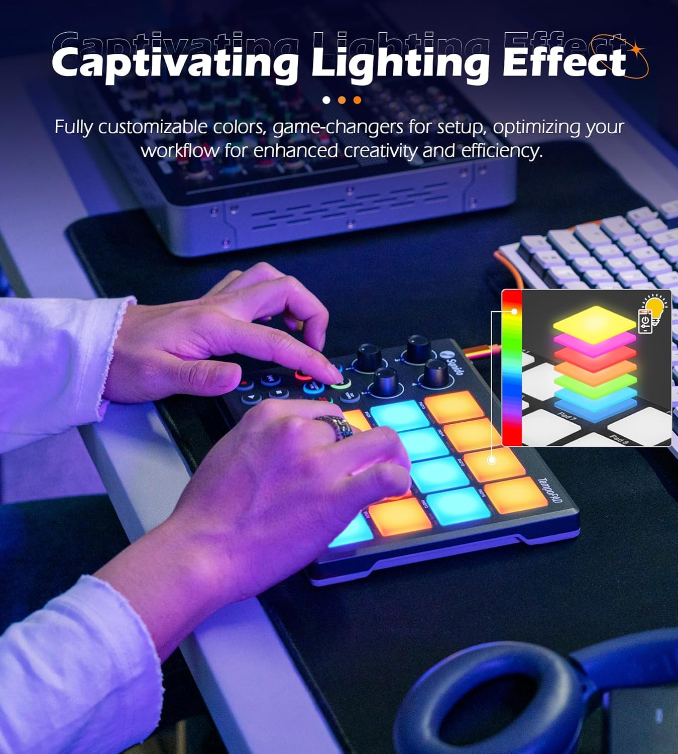 Synido TempoPAD MIDI Pad Controller Beat Maker Machine with Synido MIDI Keyboard Controller 25 Keys, Black