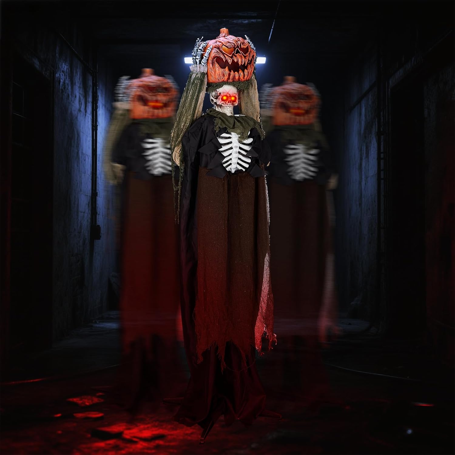 VINGLI 5.6ft Pumpkin Man Life Size Animatronic – Sound Activated, Light-Up Eyes (orange), Head Movement, Battery Operated Indoor Outdoor Yard Decor, Haunted House Scary Decoration, Motion Sensor Hallo