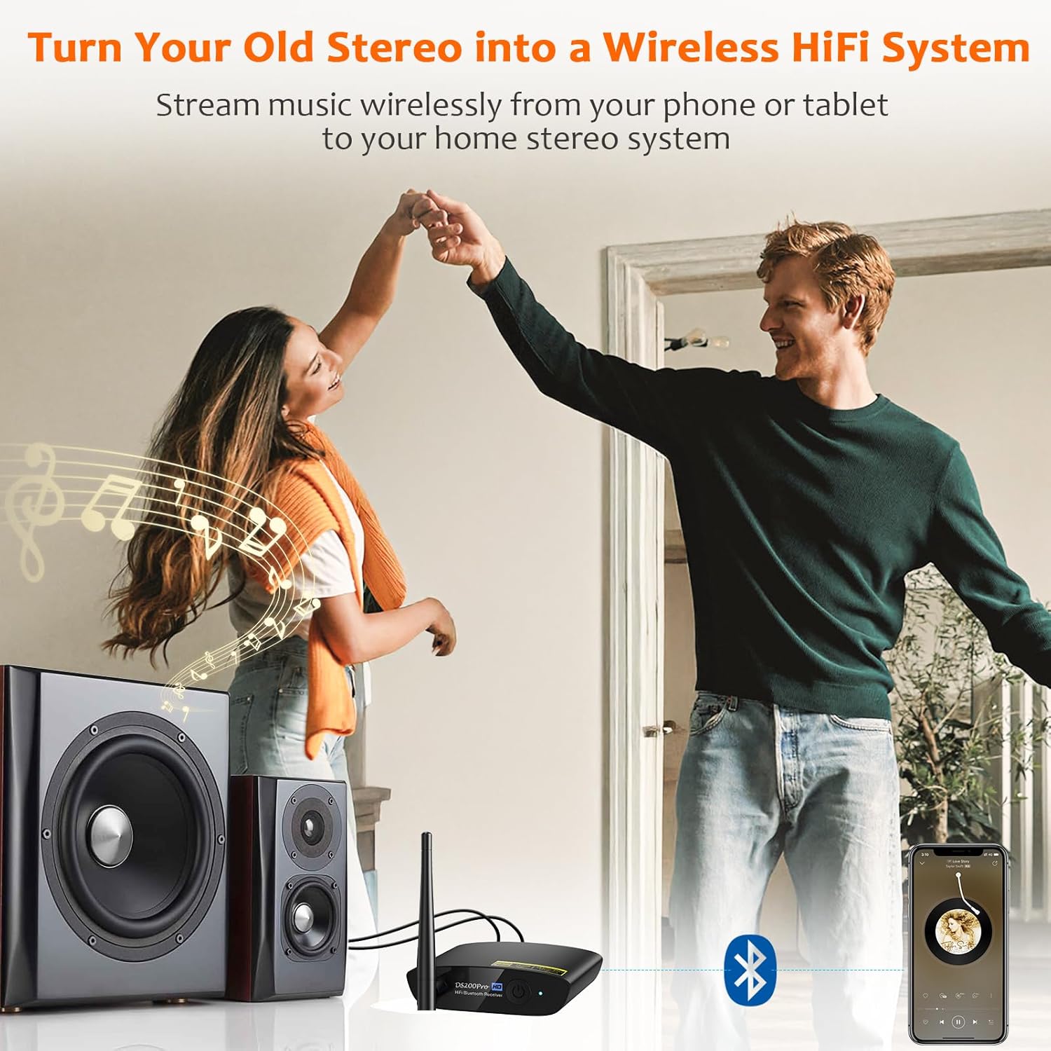 1Mii DS200Pro Bluetooth 5.3 Receiver for Home Stereo, HiFi Wireless Audio Adapter with LDAC, Built-in DAC, Long Range, Optical & RCA Outputs