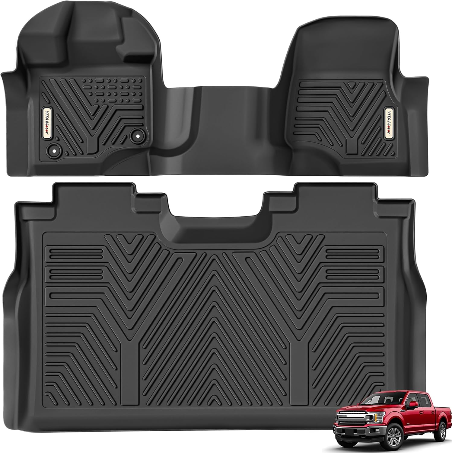 YITAMOTOR Floor Mats for 2015-2025 Ford F-150 Super Crew Cab Bench Seat, Custom Fit All Weather Anti-slip TPE Rubber Mat, Super Duty Ford F150 Accessories, F 150 Floor Liners Set, 1st & 2nd Row, Black