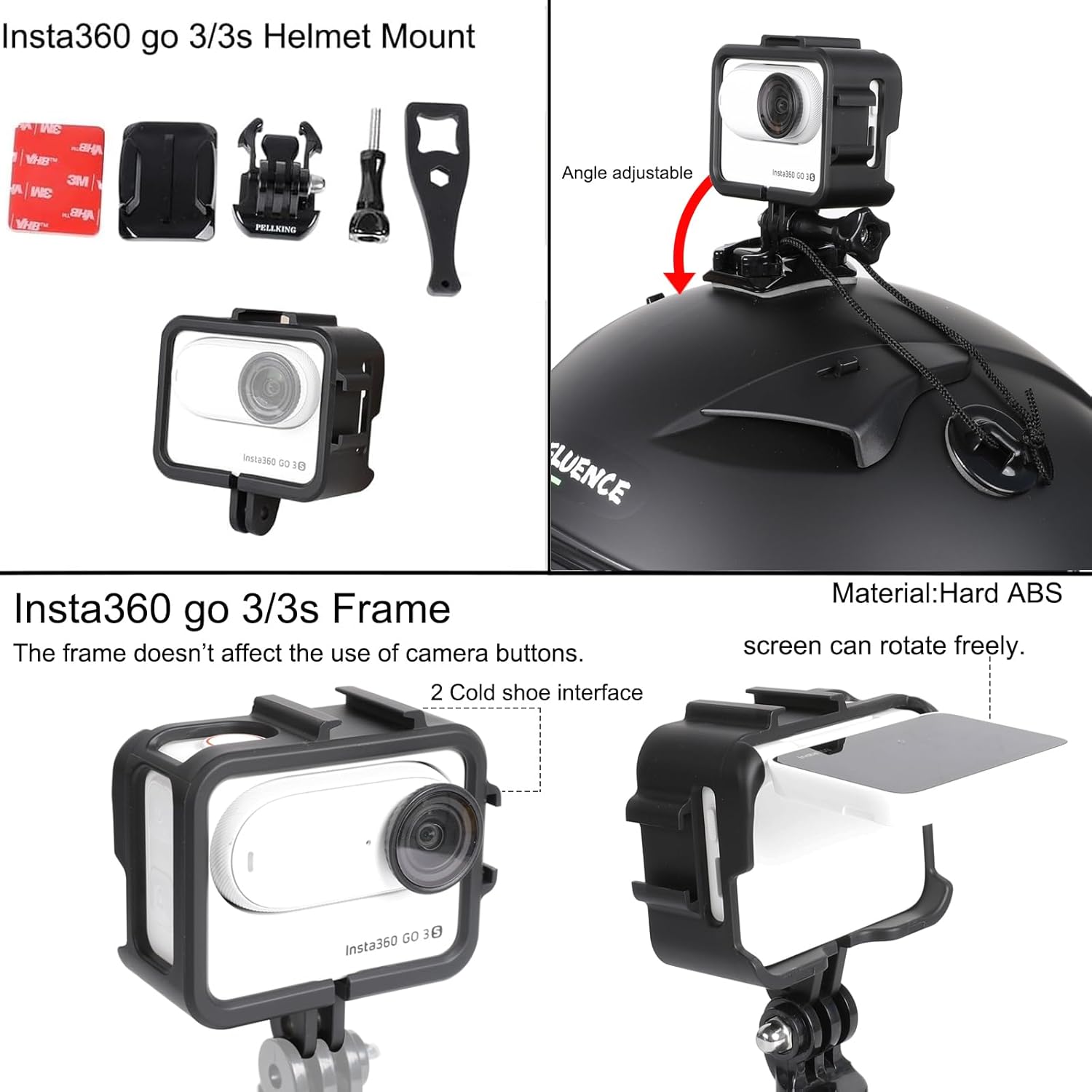 PellKing Accessories Kit for insta360 3/3S,Include Carrying Case with Handle,Selfie Stick,Chest Strap,Head Strap,Backpack Strap,Wrist Strap,Magnetic Mount,Handlebar Clamp,Screen Protector,and Other