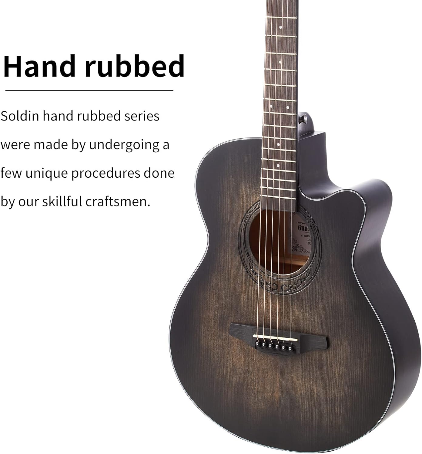 40 Inch Acoustic Guitar Premium Solid Spruce Top Cutaway Acustica Guitarra Bundle kit With Gig Bag,Guitar Stand,Tuner,Strap,Capo,Strings,Cleaning Cloth and Picks(Silent black)