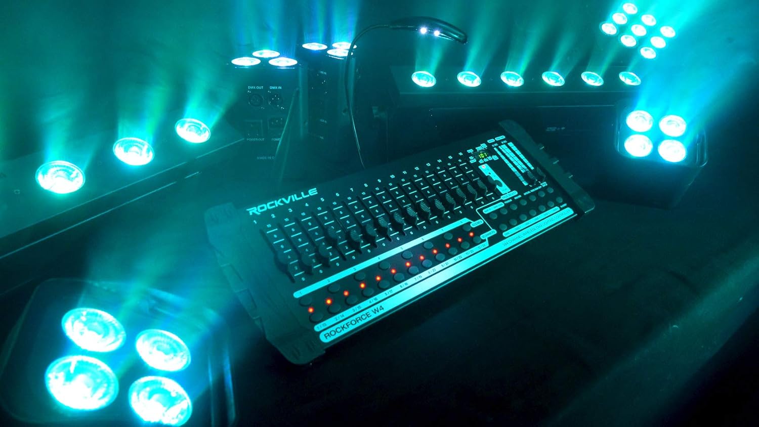 Rockville ROCKFORCE W4 384 Channel Wireless DMX Lighting Controller, MIDI Control, Built-in 2.4GHz Transmitter, Music Triggering, Wide Voltage Input, for DJs and Stage Lighting