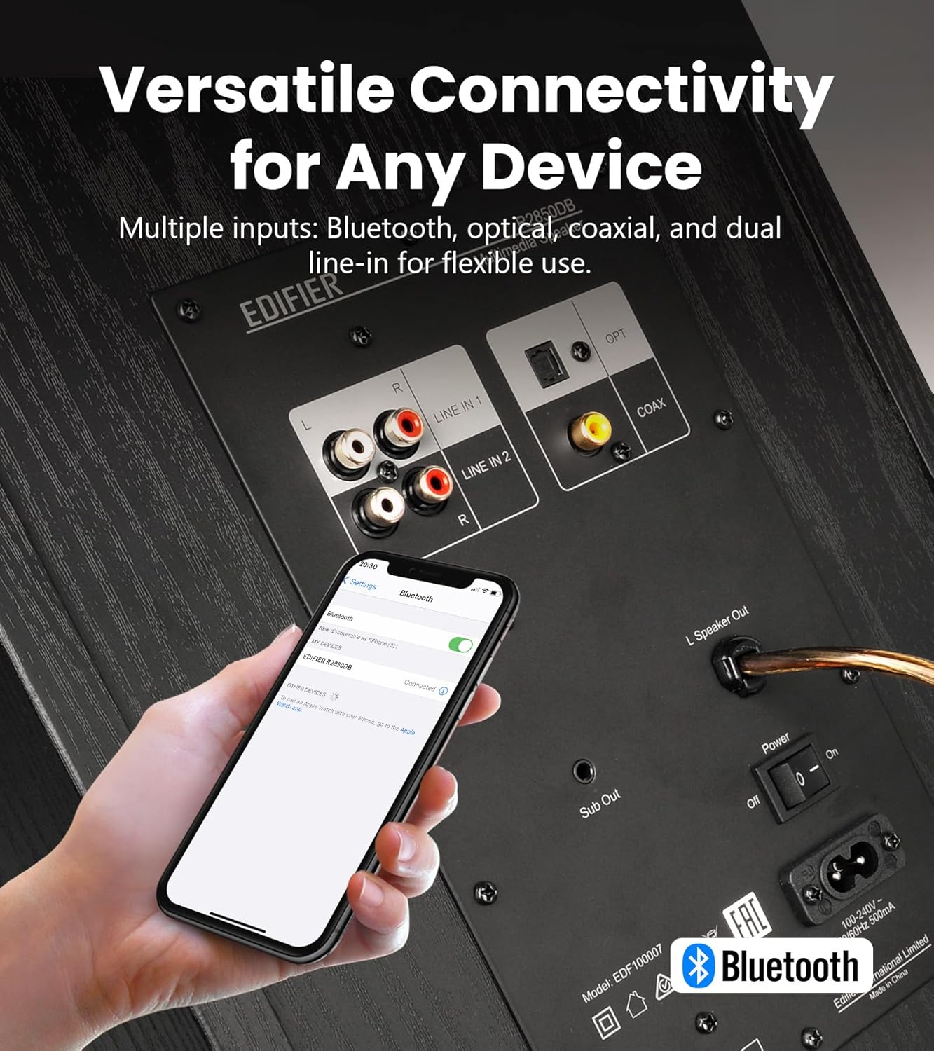 Edifier R2850DB Powered Bluetooth Bookshelf Speakers, Active Near-Field Studio Monitors, 150W RMS 3-Way Sound Monitor Speaker with Subwoofer Line Out, Black (Pair)