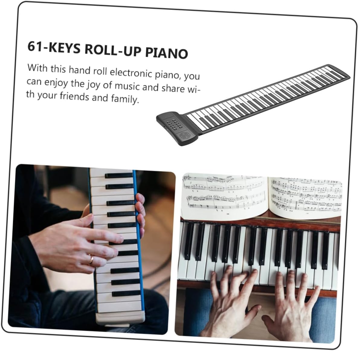 Roll-up Piano Keyboard 61 Keys Portable Electronic Hand Roll Piano Ideal for All Ages